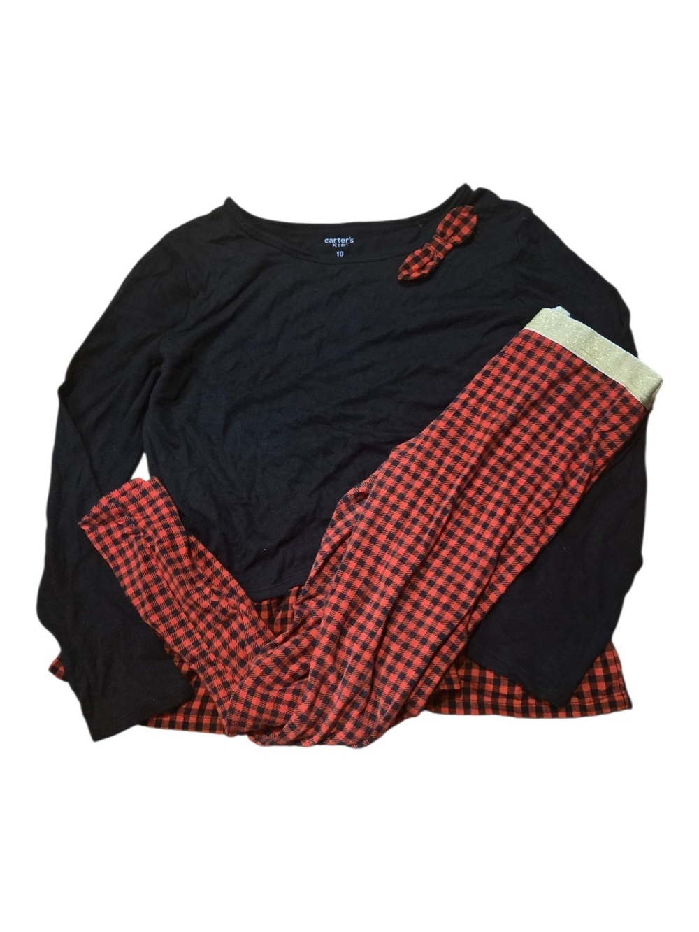 Carter's Black Long-Sleeve Top with Red Buffalo Plaid Accents